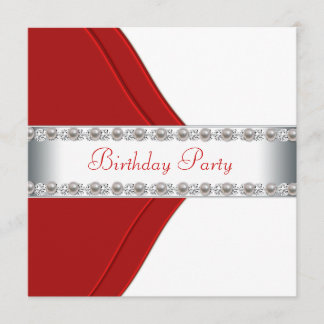 Invitation Fête d'anniversaire élégante blanche et rouge pour