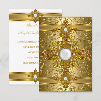 Invitation Fête d'anniversaire élégante blanche ornée riche o