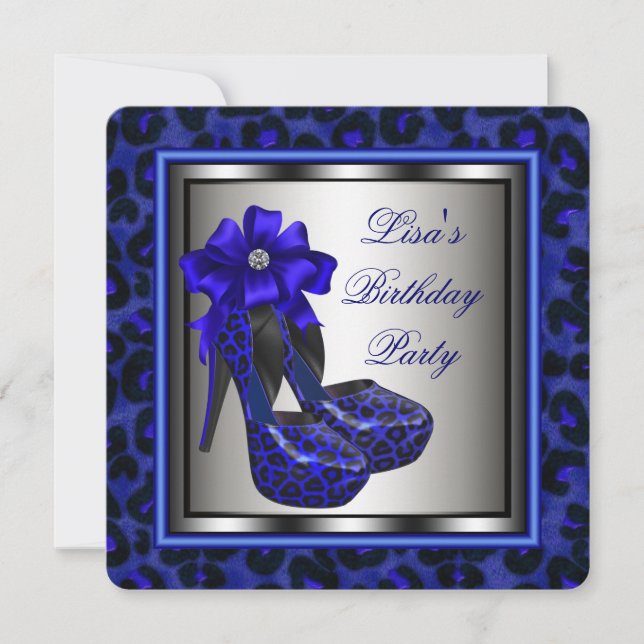 Invitation Fête d'anniversaire élégante bleu royal (Devant)