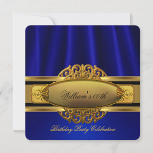 Invitation Fête d'anniversaire élégante bleu royal et or