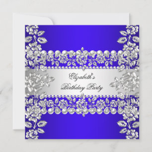Invitation Fête d'anniversaire élégante bleu royal florale ar