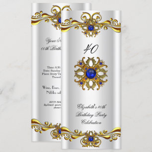 Invitation Fête d'anniversaire élégante bleu royal or 2