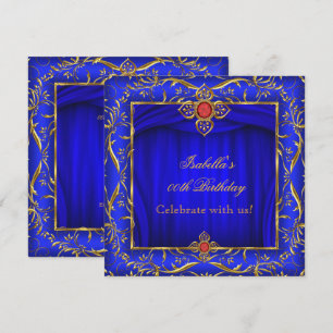 Invitation Fête d'anniversaire élégante bleu royal rouge or