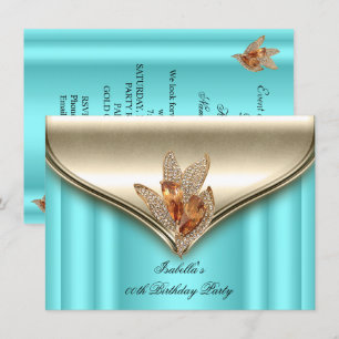 Invitation Fête d'anniversaire élégante bleu sarcelle bronze