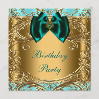 Invitation Fête d'anniversaire élégante bleu sarcelle et or