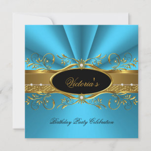 Invitation Fête d'anniversaire élégante bleu sarcelle or noir