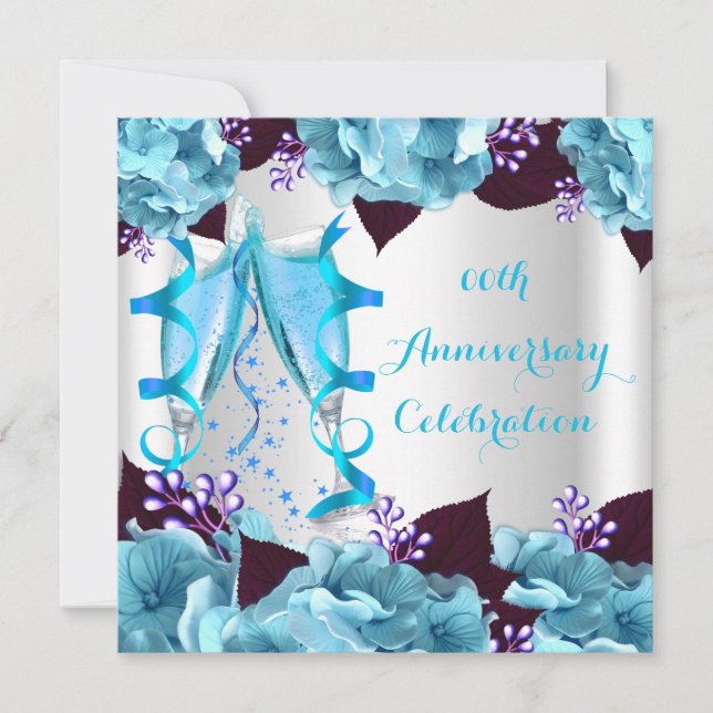 Invitation Fête d'anniversaire élégante Bleu sarcelle Violet (Devant)