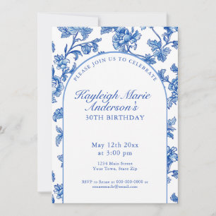 Invitation Fête d'anniversaire élégante bleue et blanche de 3