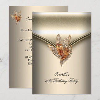 Invitation Fête d'anniversaire élégante caramel beige or