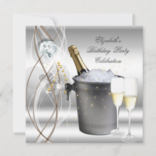Invitation Fête d'anniversaire élégante champagne argent or