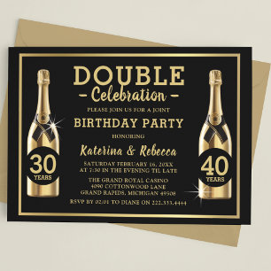 Invitation Fête d'anniversaire élégante Champagne doré Double