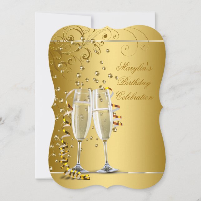 Invitation Fête d'anniversaire élégante Champagne Or (Devant)