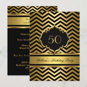 Invitation Fête d'anniversaire élégante chevron noir or
