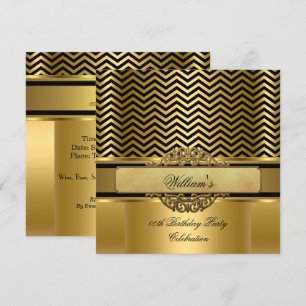 Invitation Fête d'anniversaire élégante chevron or noir