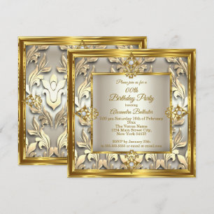 Invitation Fête d'anniversaire élégante crème dorée beige dam