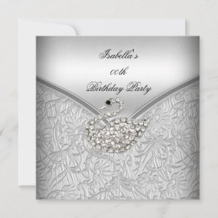 Invitation Fête d'anniversaire élégante Cygne blanc damas arg