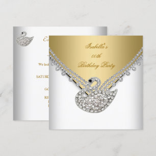Invitation Fête d'anniversaire élégante Cygne Blanc Or
