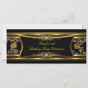 Invitation Fête d'anniversaire élégante damas noir or