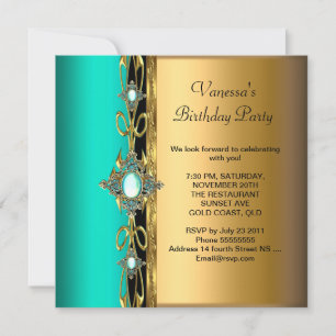 Invitation Fête d'anniversaire élégante damassé sarcelle vert