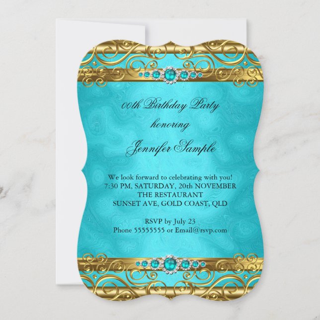 Invitation Fête d'anniversaire élégante damassée sarcelle et  (Devant)