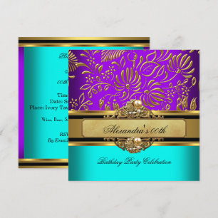 Invitation Fête d'anniversaire élégante damassée sarcelle pou