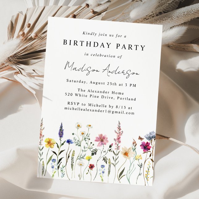 Invitation Fête d'anniversaire élégante dans une prairie de f (Créateur téléchargé)