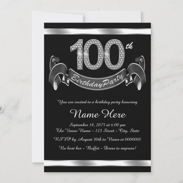 Invitation Fête d'anniversaire élégante de 100 ans (Devant)