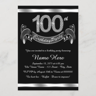 Invitation Fête d'anniversaire élégante de 100 ans