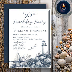 Invitation Fête d'anniversaire élégante de 30 ans au phare cô