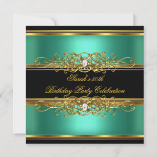 Invitation Fête d'anniversaire élégante de 50 ans Vert Jade O