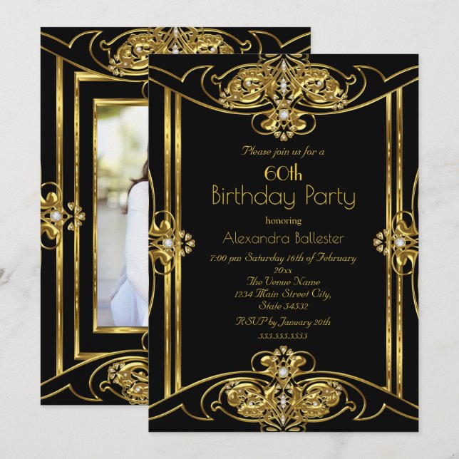 Invitation Fête d'anniversaire élégante de 60 ans Ajouter une (Devant / Derrière)