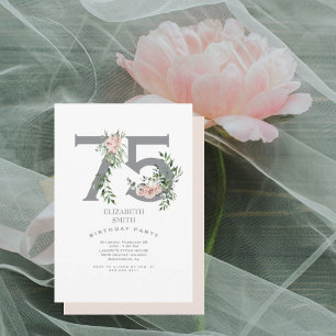 Invitation Fête d'anniversaire élégante de 75 ans aux fleurs