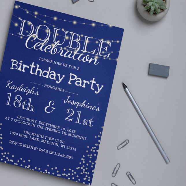 Invitation Fête d'anniversaire élégante de double célébration (Créateur téléchargé)