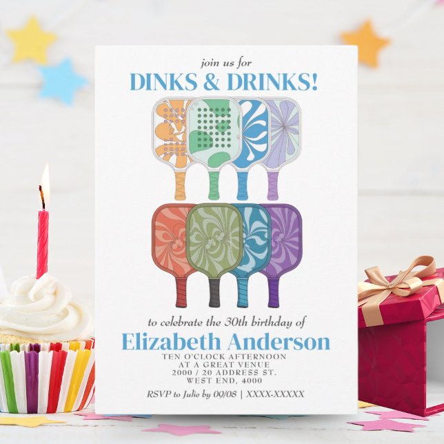 Invitation Fête d'anniversaire élégante de pickleball à l'aqu (Créateur téléchargé)