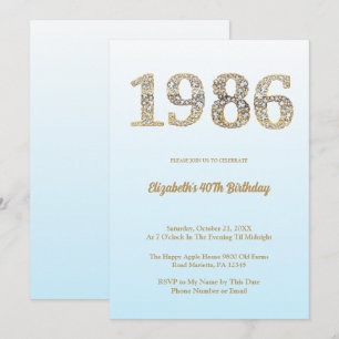 Invitation Fête d'anniversaire élégante diamant année 1986 40