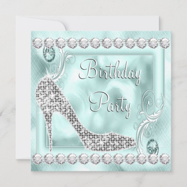 Invitation Fête d'anniversaire élégante diamant bleu sarcelle (Devant)