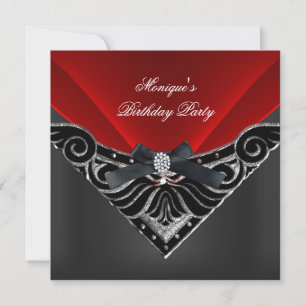 Invitation Fête d'anniversaire élégante diamant noir argenté 
