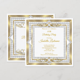Invitation Fête d'anniversaire élégante diamant or perle blan