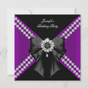 Invitation Fête d'anniversaire élégante Diamonds Violet Noir