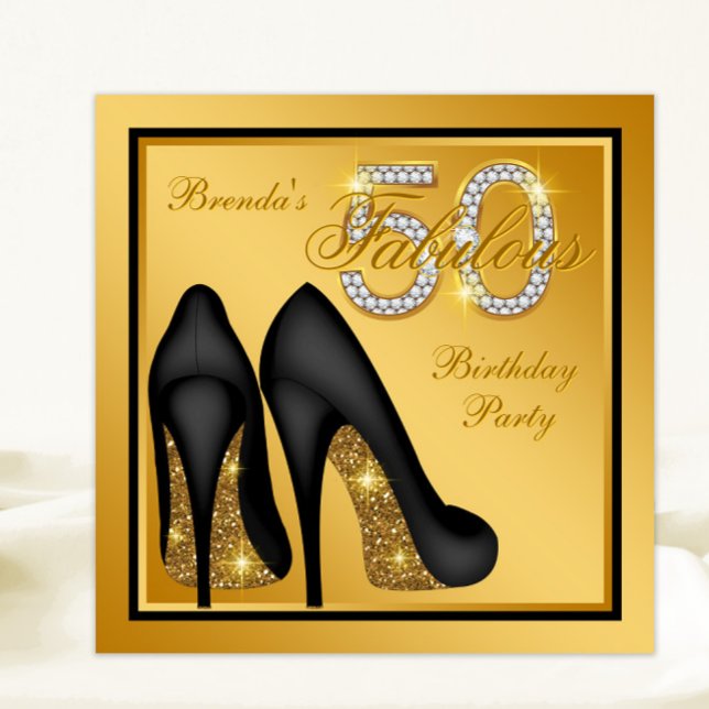 Invitation Fête d'anniversaire élégante dorée fabuleuse 50 an (Créateur téléchargé)