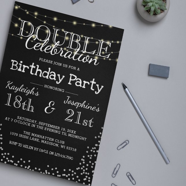 Invitation Fête d'anniversaire élégante double célébration (Créateur téléchargé)