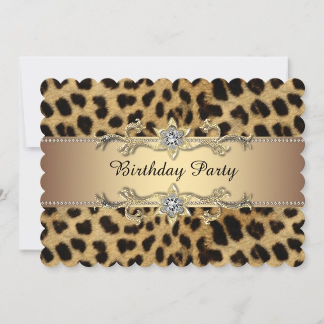 Invitation Fête d'anniversaire élégante du léopard doré (Devant)