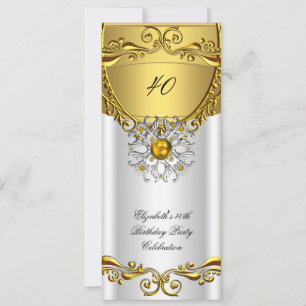 Invitation Fête d'anniversaire élégante Elite Blanc Or Jewel
