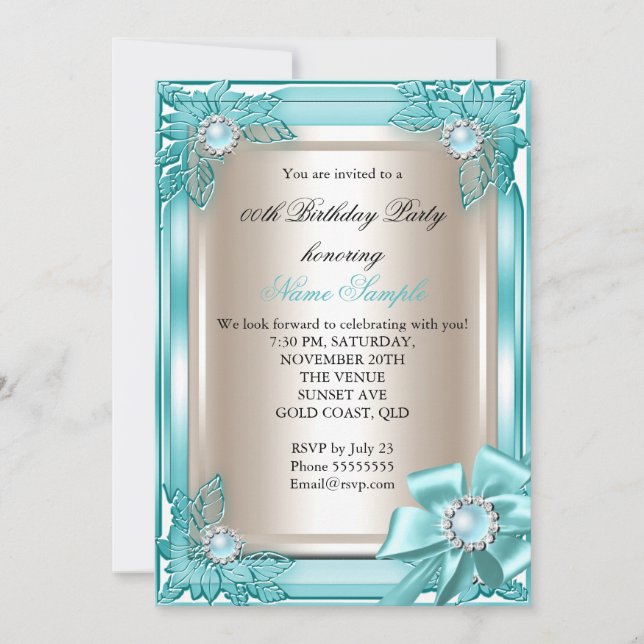 Invitation Fête d'anniversaire élégante élitiste Nœud sarcell (Devant)