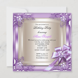 Invitation Fête d'anniversaire élégante élitiste Ruban violet