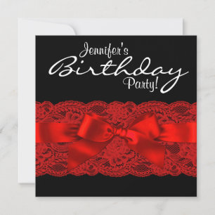 Invitation Fête d'anniversaire élégante en dentelle rouge et 