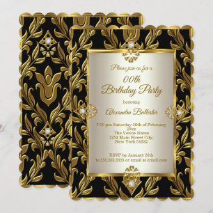 Invitation Fête d'anniversaire élégante en noir et crème de d