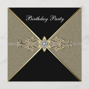 Invitation Fête d'anniversaire élégante en noir et or pour fe