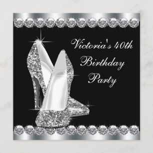 Invitation Fête d'anniversaire élégante en noir pour femme