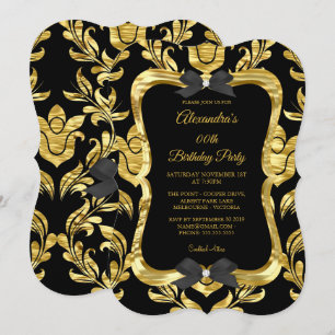 Invitation Fête d'anniversaire élégante en or et noir avec fa